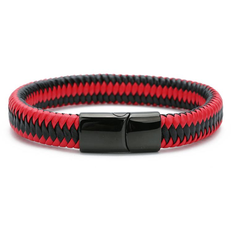Trendy pánské šperky Červený pletený kožený náramek Černá magnetická přezka Náramky Punkový pánský náramek na zápěstí Pulsera Hombre Velkoobchod