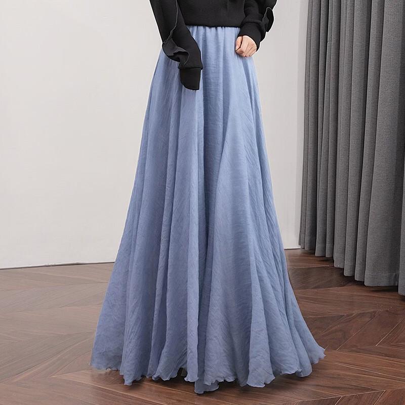 Silkbshe Women's Solid High-Waist A-Line Long Skirt