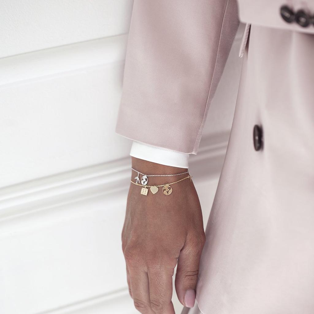 Gold-Plated Travel Bracelet Airplane Globe Heart Suitcase