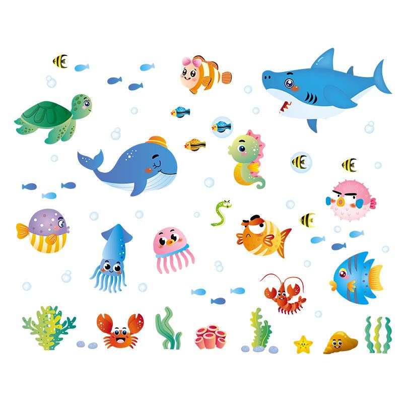 Marine Animals Cartoon Wall Stickers Kindergarten Children'S Room Decoration Self-Adhesive Underwater World Stickers Quality
