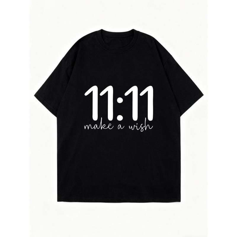 Black Oversized T Shirt With 1111 Make A Wish Print For Casual Wear And Everyday Style