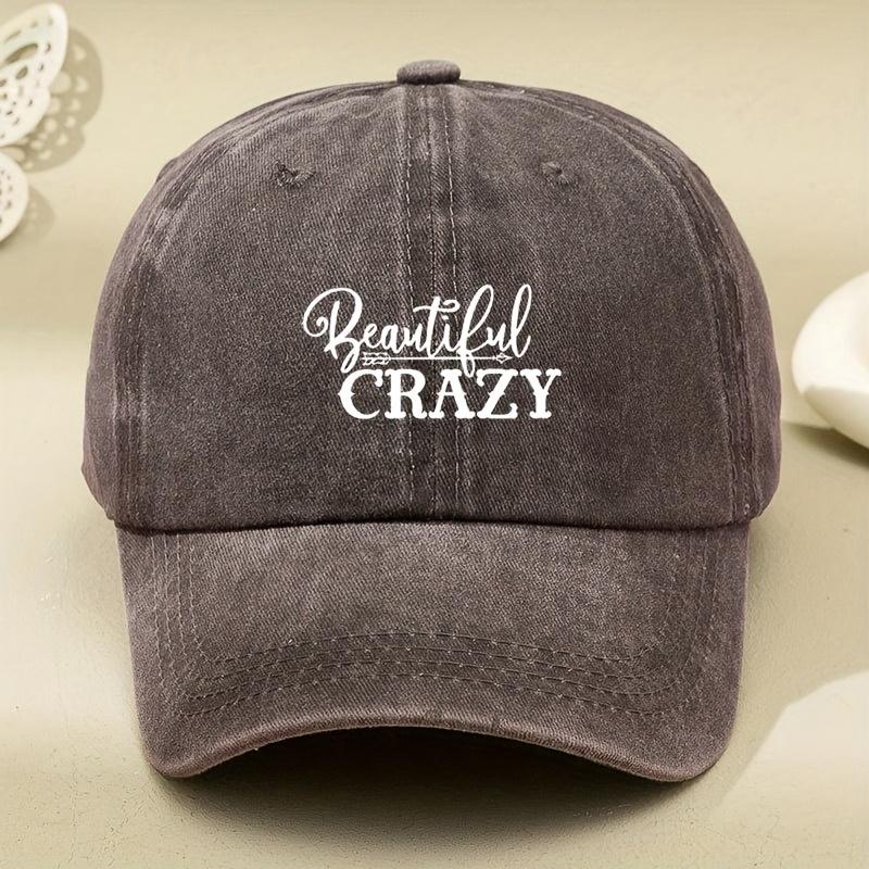Crazy Beautiful' Printed Vintage Washed and Aged Outdoor Peaked Cap Trendy Curved Brim Baseball Hat Soft Top American Peaked Cap