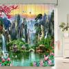 Chinese style Natural Waterfall landscape Shower Curtains Bathroom Curtain Waterproof Polyester Horse Bath Curtain with Hooks