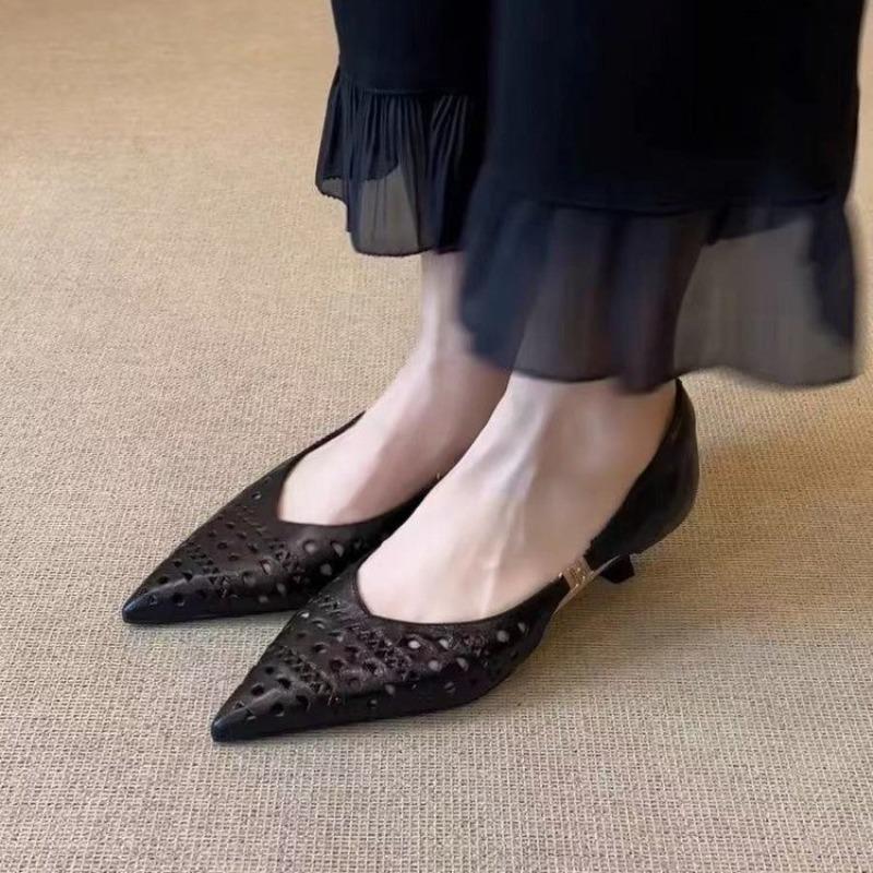 Fashion 2025 Spring and Summer New Baotou Sandals Women's Stiletto Temperament Versatile Pointed Toe Shallow Single Shoes