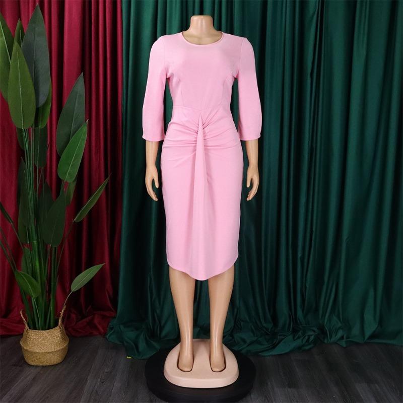 Women Elegant Office Commuting Half Sleeve High Waist Bodycon Large Size Midi Dress