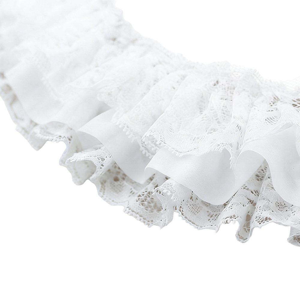 

1m Chiffon Pleated Fabric 10cm Wide Embroidered Ruffle Trim Apparel Curtains Sewing Decor білий
