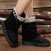Fashion Sweet Lace Bowknot Snow Boots Women Faux Suede Knitted Snow Boots Woman Winter Platform Soft Soles Thick Warm Booties Female