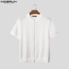 INCERUN Men Zip-up Short Sleeve Hollow See Through Casual Shirts Tops