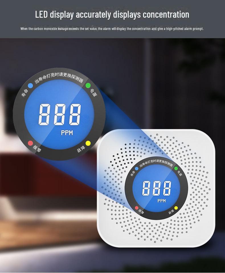 Zasilany bateryjnie wewnętrzny detektor tlenku węgla i gazu