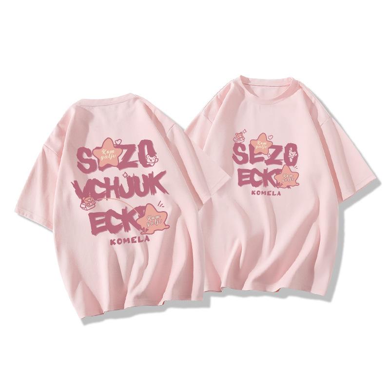 Ladies Summer Short Sleeve Round Collar Pullover Casual Star Letter Printed Teenager Oversize T Shirt Top