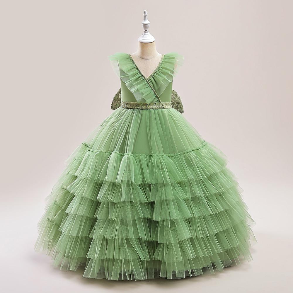 

Children s Puffy Tulle V-Neck Princess Dress with Bow Skirt 130 cm