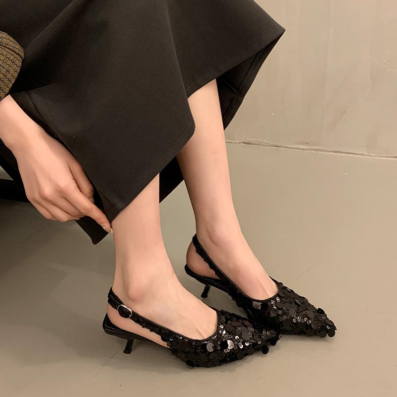 Elegant High Heels Silver Pumps Women 2024 Summer Slingbacks Pointed Toe Party Shoes Woman Solid Thin Heeled Sandals Ladies
