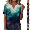 Women's Casual V Neck Short Sleeve T Shirt Halloween Print Button Detail Loose Fit Top for Everyday Wear