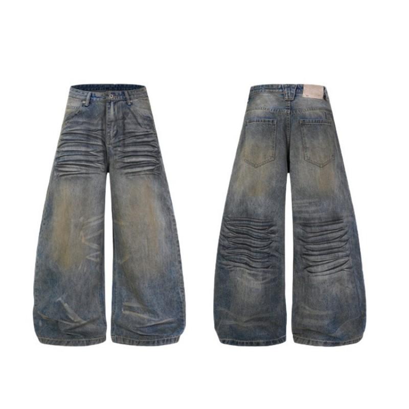 Vintage Wash Straight Leg Jeans Loose Fit High Street Style Casual Unisex Denim Pants