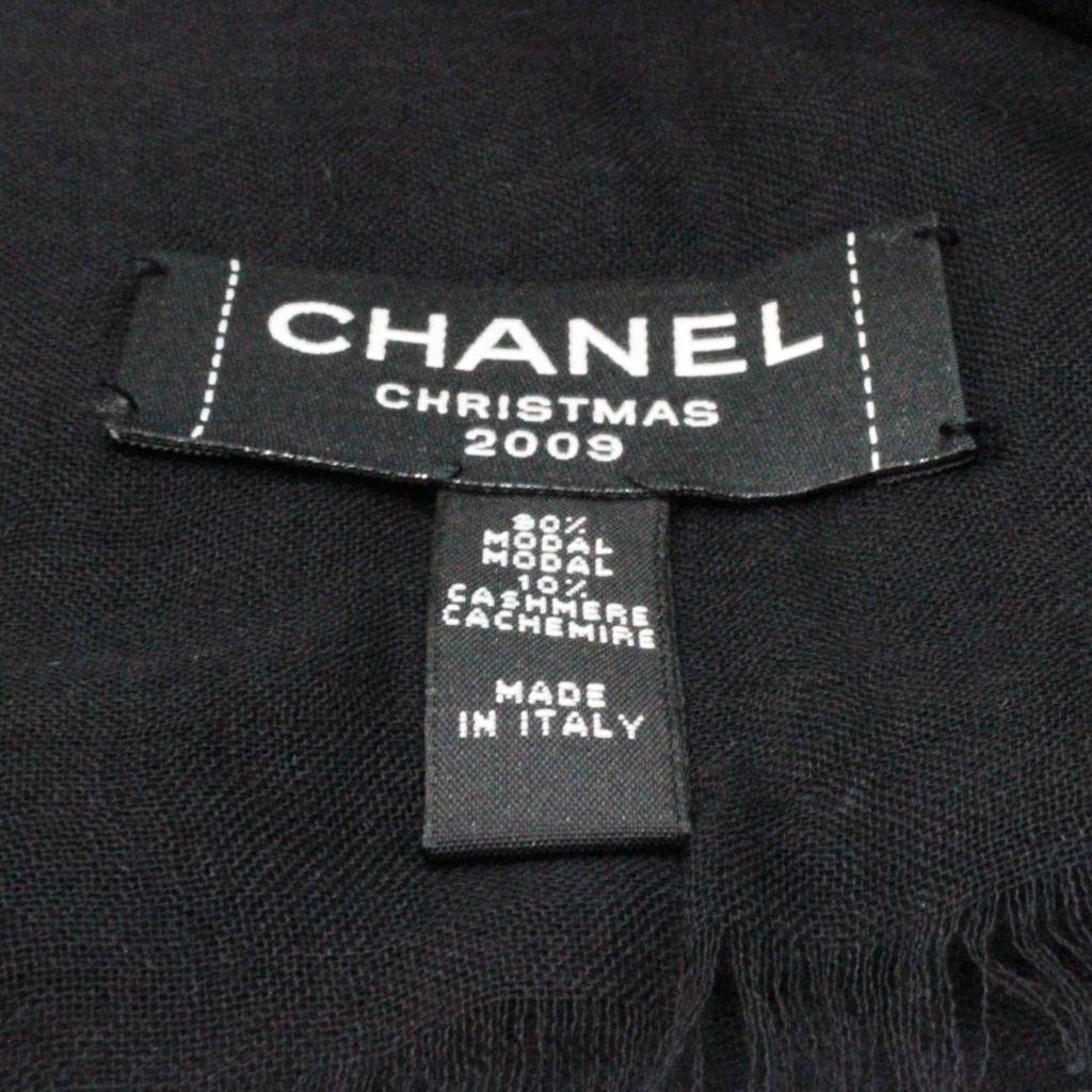 Used Chanel Large Stole Modal 90%/Cashmere 10%/Black [Beautiful Condition]