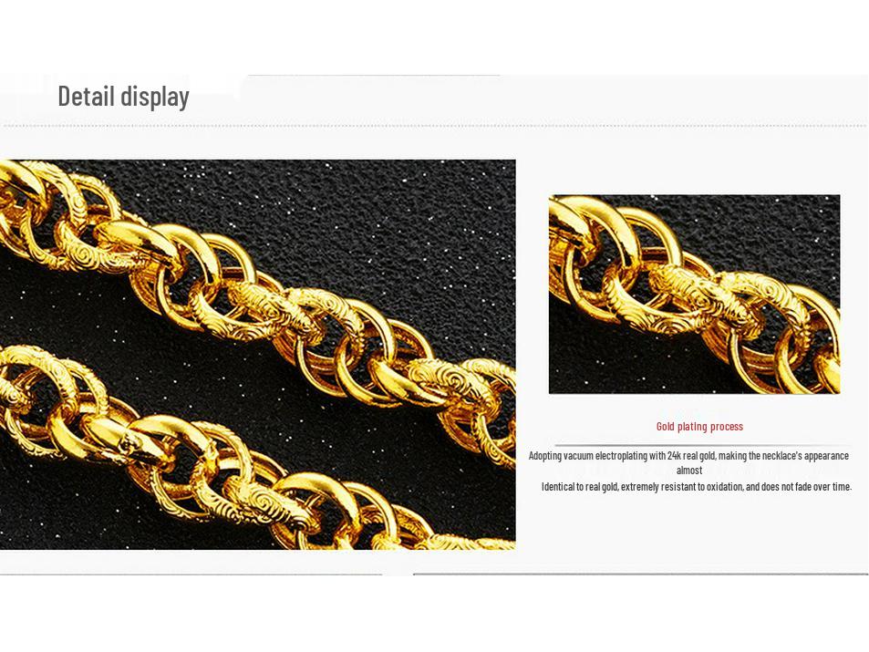 Gold-Plated Dragon Head Twist Necklace: Bold Design for Men & Women, New Vietnamese Sand Gold Imitation Style.