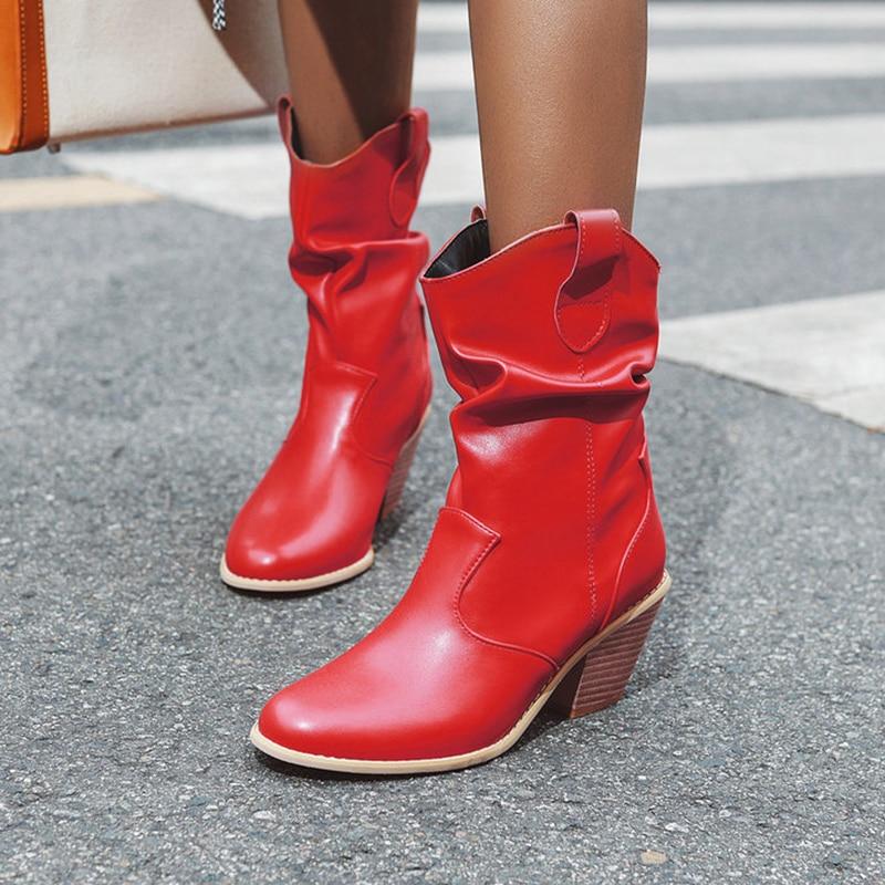 Stivali occidentali femminili Stivali da cowboy Donne Stivaletti da donna  Pu Scarpe in pelle Stivali autunnali Stivaletti da donna Donna Plus Size  acquista in modo economico — spedizione gratuita, recensioni reali con