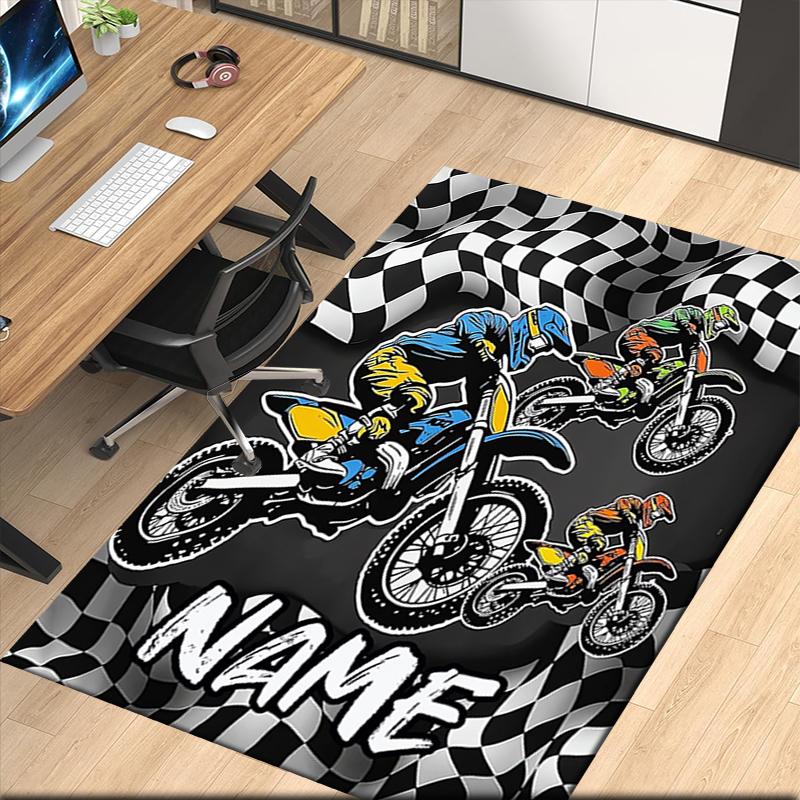 Tappeto Stampato Moto da Fuoristrada con Nome Personalizzato, per Sedia da Ufficio Soggiorno Camera da Letto Cucina Decorazioni Regali.