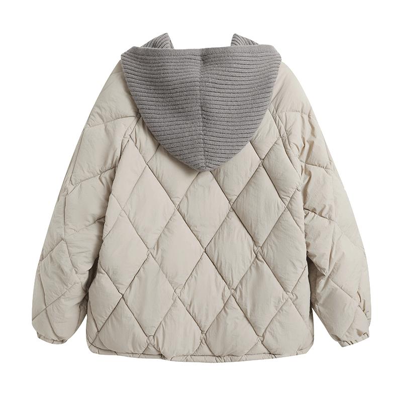 2023 Autumn Winter Padded Cotton Coat Female Jacket Women's Short Fake Two Pieces Cotton-padded Jacke Outerwear Hooded