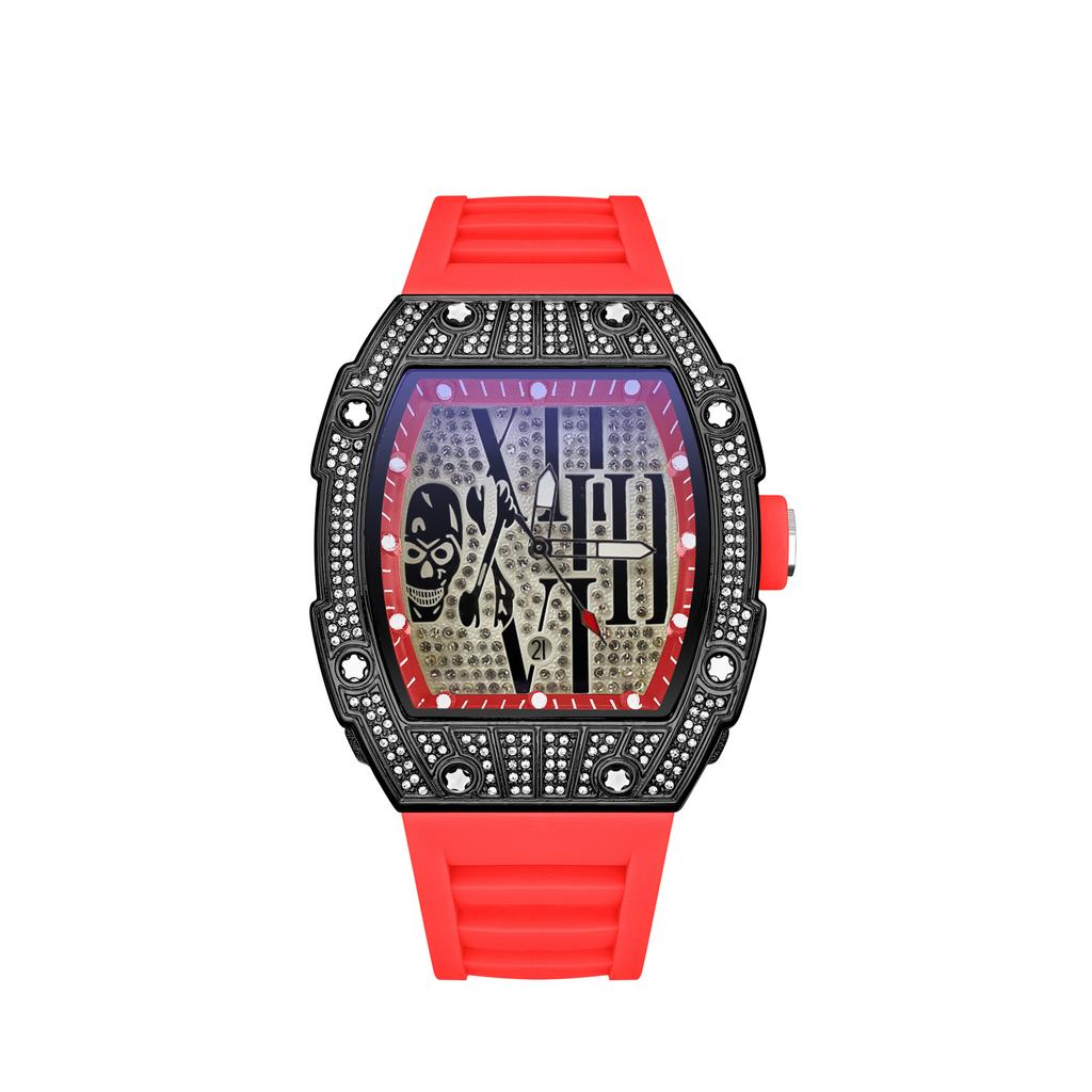 Barrel-Shaped Dial Full Diamond Watch Casual Calendar Quartz Watch