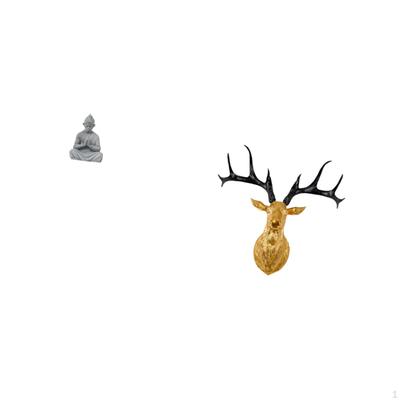 Buddha Figurine And Deer Head Wall Sculpture Collectible Miniature Resin Artwork for Hotel Patio