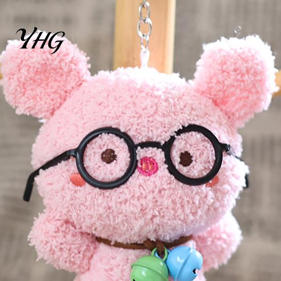 Soft Cartoon Pendant Cute Glasses Pig Plush Keychain, Stuffed Animal with Bell, Decorative Bag Accessory Charm for Backpack, Mini Doll Gift