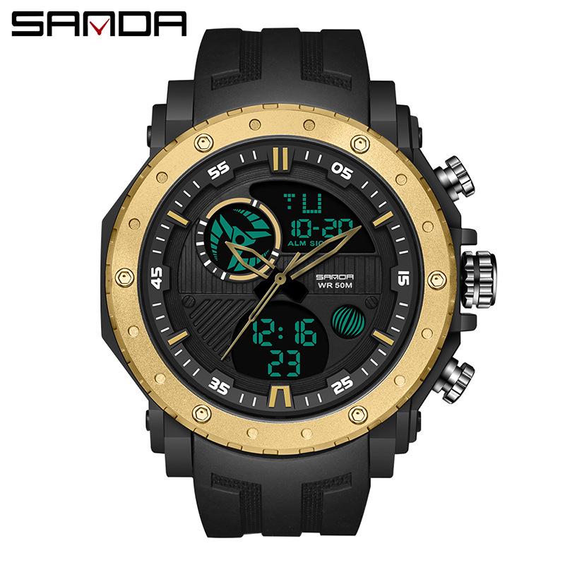 Sanda Multifunctional Dual Display Luminous Waterproof Outdoor Sports Men's Watch with Large Dial