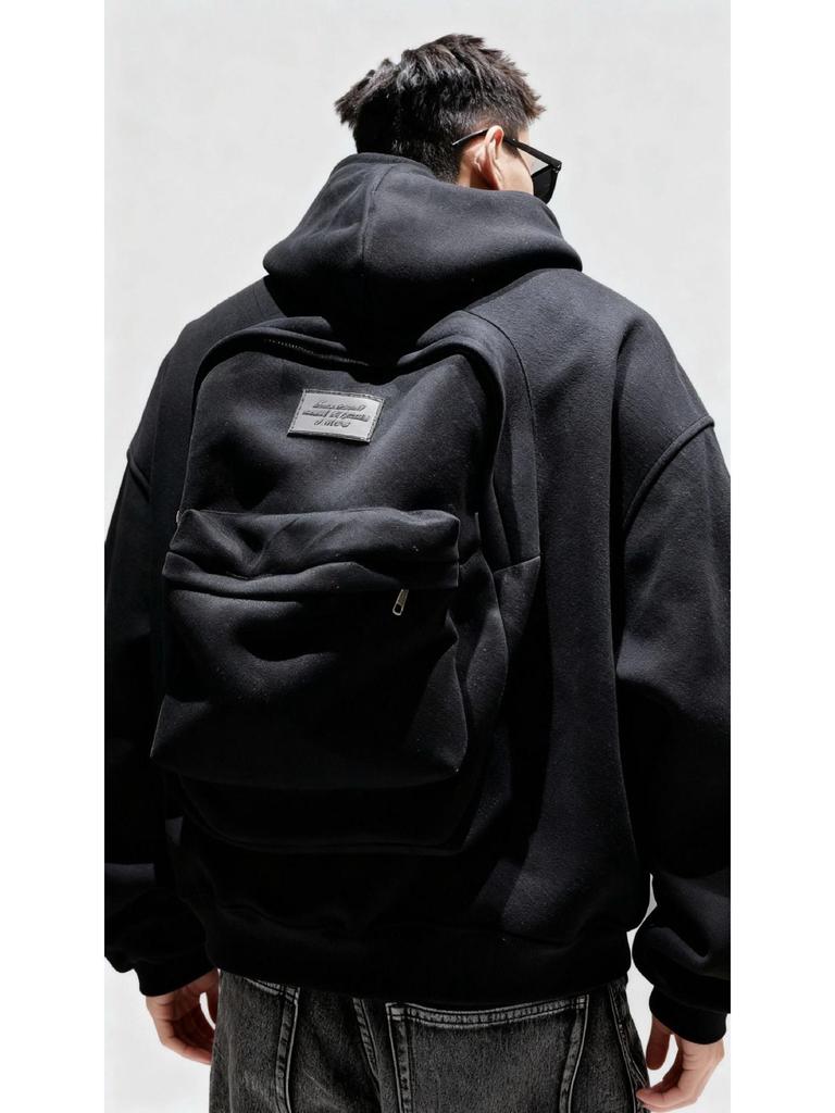 New Style Men's Heather Gray Hooded Sweatshirt with Backpack, Loose Fit, Perfect for Elementary Students.
