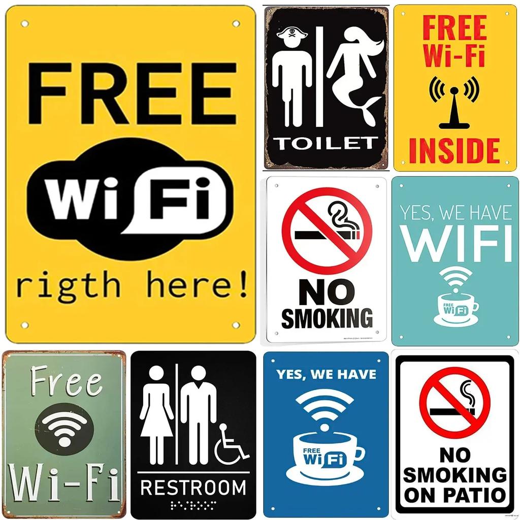 Vintage Free Wifi Metal Tin Sign Retro Warning Plaque for Home Cafe Restaurant Bar Club and Washing Room Decor