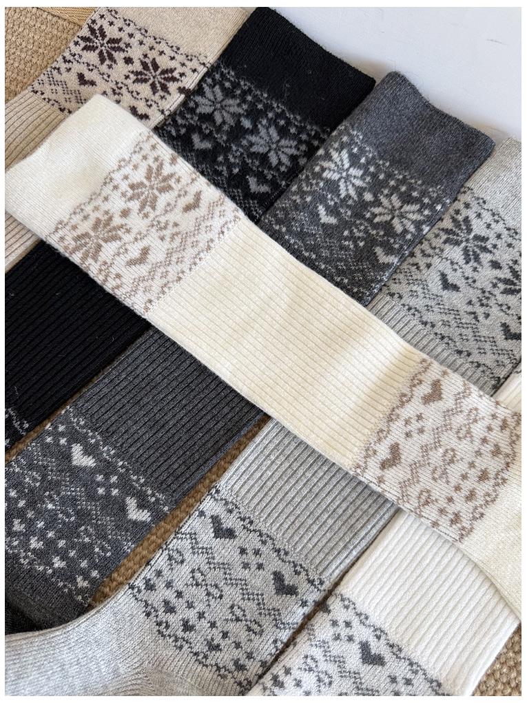 Women's Wool Mid-Calf Socks: Thickened Autumn/Winter Brown Slouch & Gray Stirrup Warmers