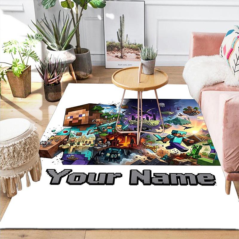 Custom 1Pc Custom Pixel Block Hero Flannel Personalized Rug Non Slip Floor Mat Soft Carpet for Living Bedroom Office Home Decor Gift