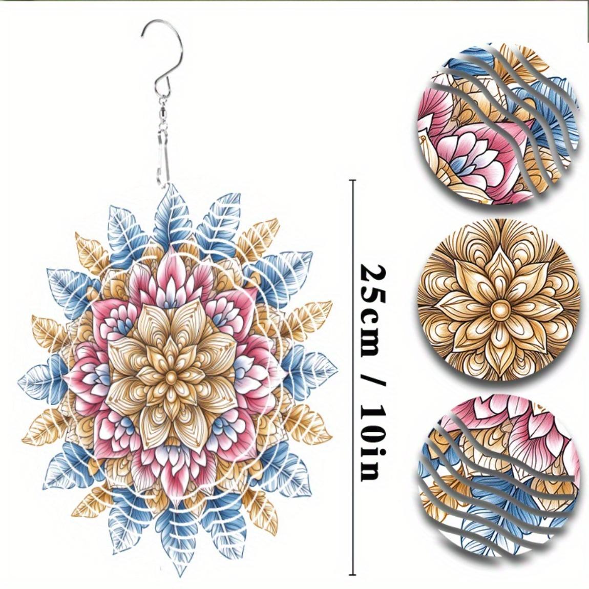 

Металлический колокольчик ветра, декор для сада на открытом воздухе с цветочным дизайном мандалы, вращающийся на 360 градусов, успокаивающий звук для патио, балкона, лужайки, всесезонный, праздничный 01A