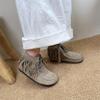 Tassel Short Boots Retro Frosted Genuine Leather Round Toe Soft Soled Women's Shoes