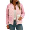 Women's Solid Color Long Sleeved Plaid Thickened BBaseball Jacket  Jacket