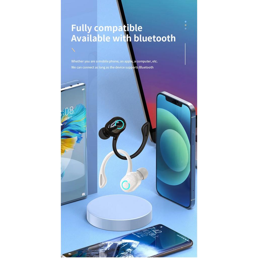 Bluetooth 5.2 Business Wireless Headphone Ear-Hook Mini HIFI Bass Noise Cancelling Earphone with Mic Earbuds Sport Game Headset