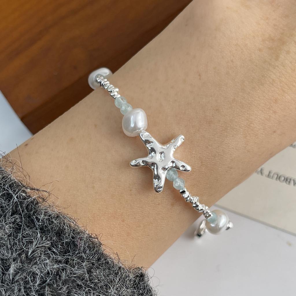 100% Solid 925 Sterling Silver Retro Bracelet for Women Men Vintage Handmade Starfish Shape Bracelet Birthday Gift