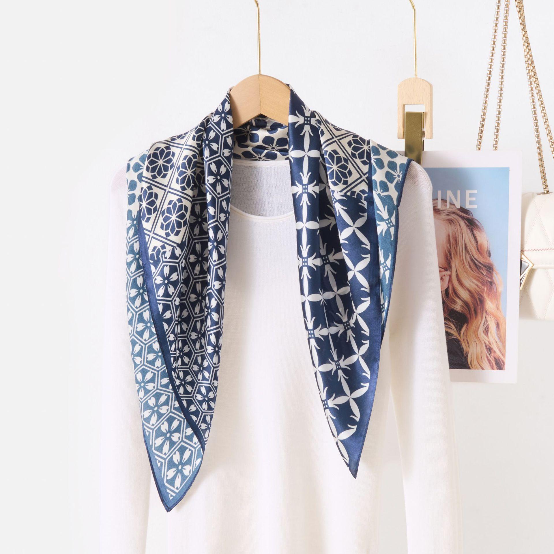 New silk small square scarf women s versatile fashion flower print scarf mulberry silk scarf temperament elegant silk scarf
