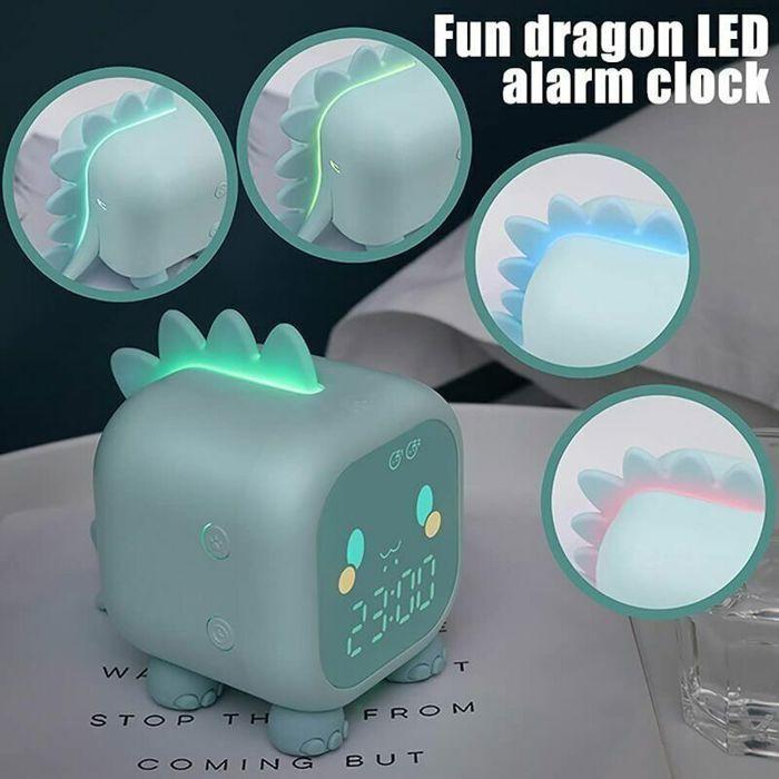 Réveil dinosaure mignon pour enfants,rechargeable par USB,affiche automatiquement l'heure,la date et la température,lampe de chevet