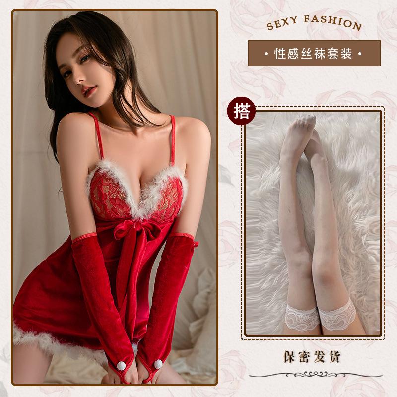 Sex Underwear Women's Sexy Plush Suspender Nightdress Short Skirt Christmas Dress Passion Free Uniform Temptation Suit