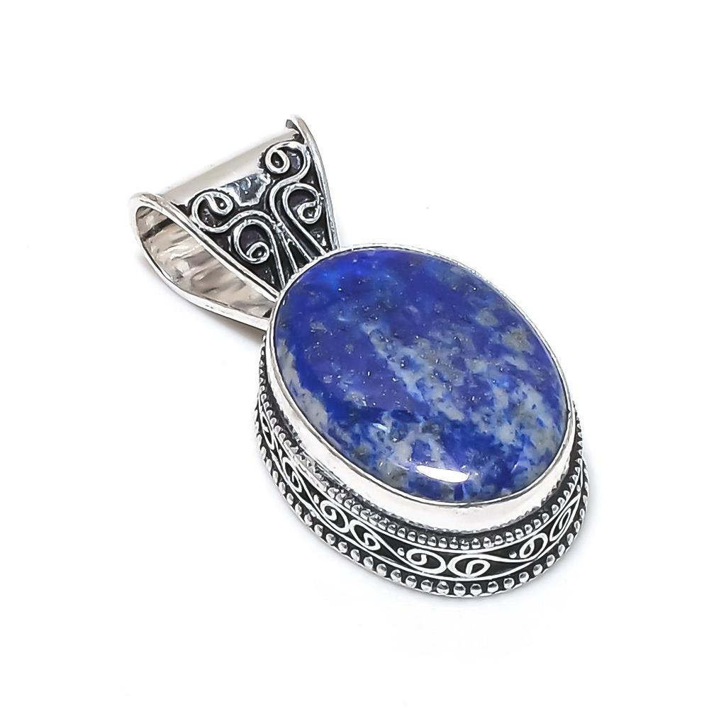 Natürlicher Lapislazuli Edelstein Silberanhänger in 925 Sterling Silber - Handgefertigtes ovales Design, Alltagsschmuck Verlobungsgeschenk