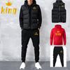 Men Women Spring and Autumn Solid Color Printed Hoodie 3 Piece Set Couple Hoodie + Vest + Pants Sportswear Set