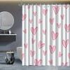1Pc Pink Heart-Patterned Shower Curtain With Hooks, Polyester Fabric, Machine Washable, Suitable For Bathroom Decor.