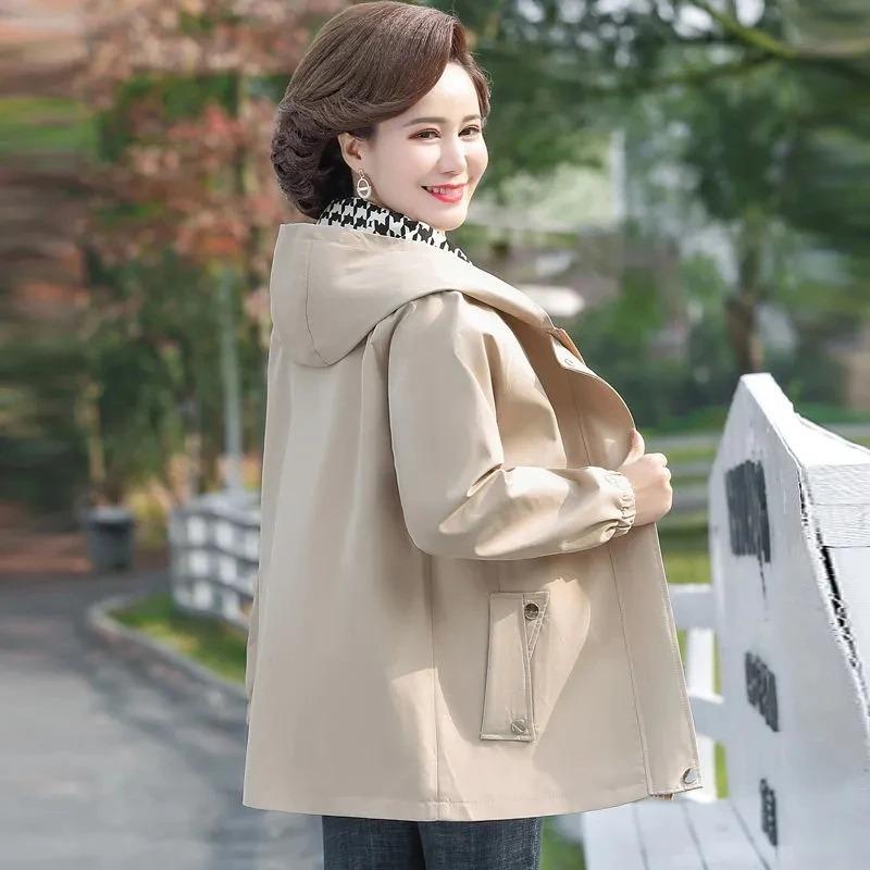 Lente Herfst Capuchon Trenchcoat Mode Casual Dames Windjack Middellang Buitenkleding Moeder Jassen