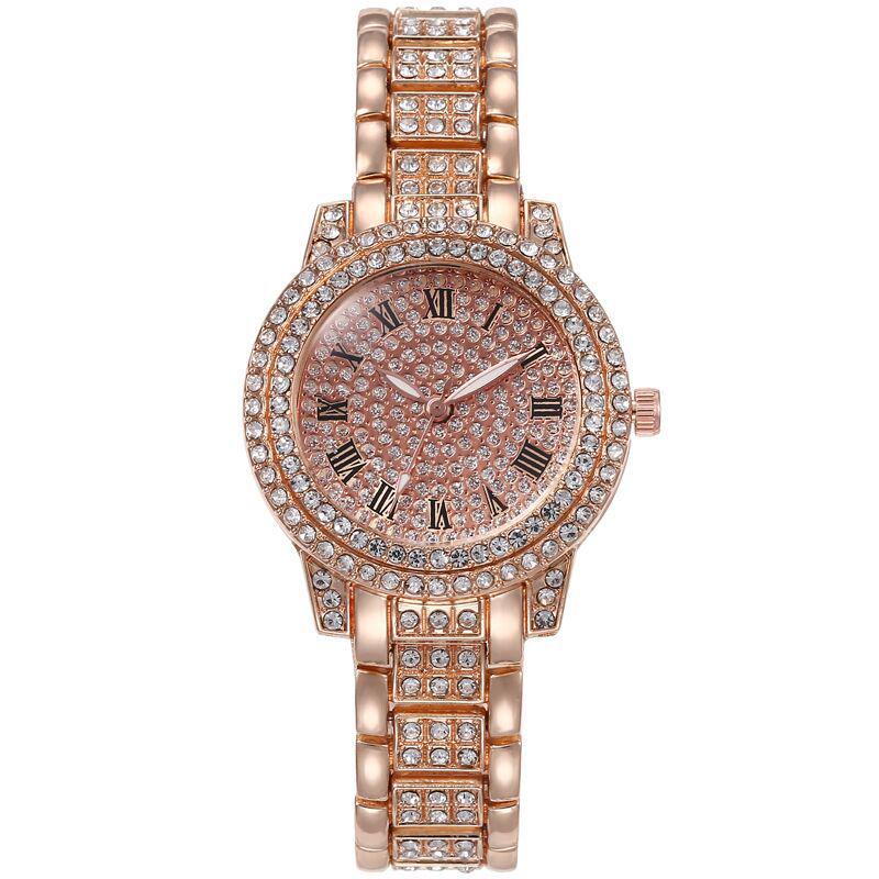 Women s Fashion Rhinestone Quartz Watch with Alloy Band and Star Design розового золота