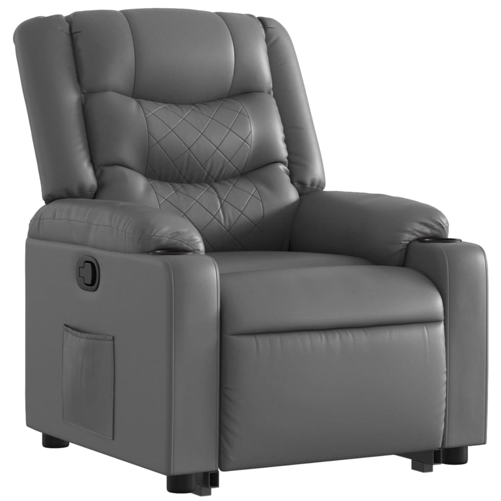 Recliner with Rising Aid Gray Artificial Leather