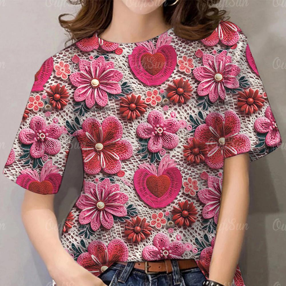 3D Printed Women's Flower T-shirt Casual Short Sleeve Large T-shirt