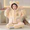 Girls Winter Warm Coral Fleece Hooded Pajama Set With Cat Print Thick Flannel Sleepwear Ages 8