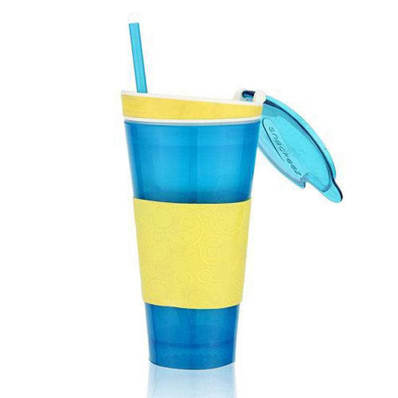 Travel Snack Water Bottle Drink In One Container Lid Straw Kids Snack Bottle Separated Ine with A Straw Dropshipping