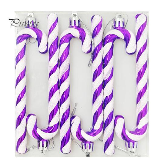 

6 шт. рождественских подвесок-тростей для елки, окна, контрастного цвета, с подвесным шнуром, для новогодней вечеринки, отеля, офиса, украшения для дома, подарка на праздник 6pcs фиолетовый