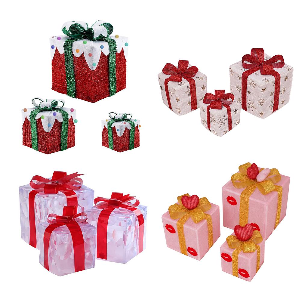 3pcs Lighted Gift Boxes Elegant Pre Lit Xmas Boxes Decorations for Home Stores Offices Restaurant